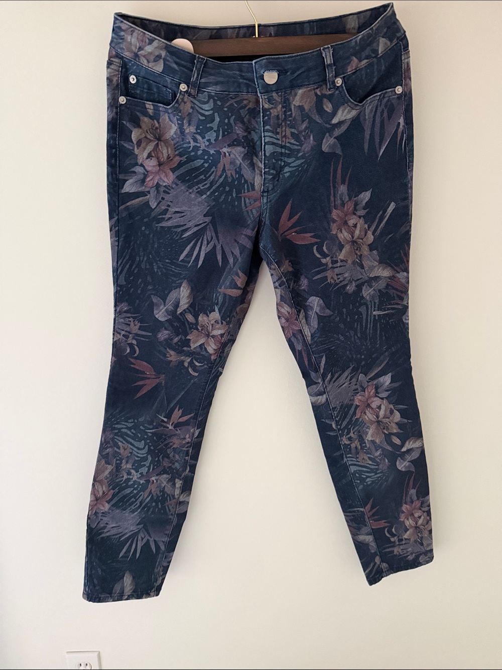 Floral Print Navy Skinny Jeans for Women